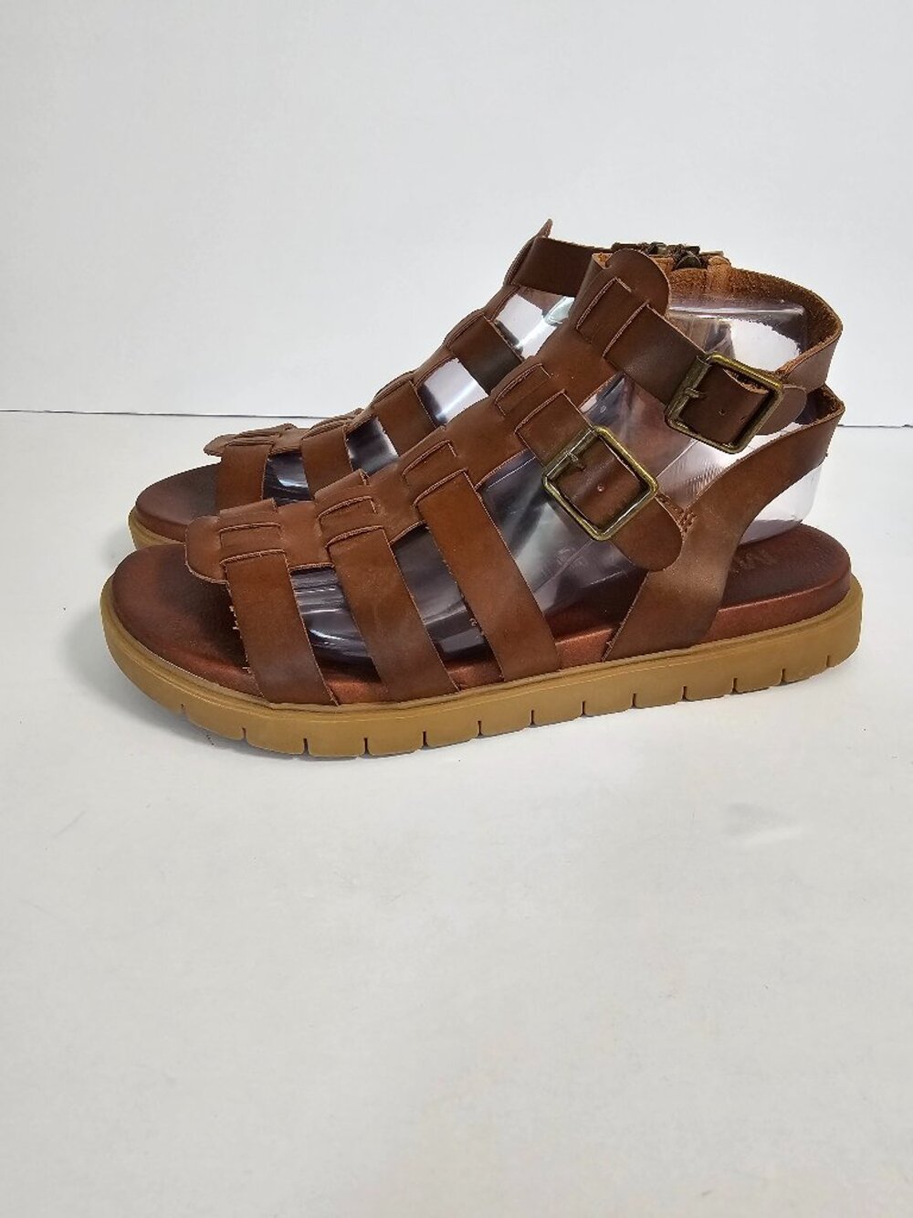 MIA Sandals Gladiator Brown Leather Boho Casual Buckle Zip 8.5